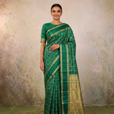 Emerald Green Kanchipuram Pure Silk Saree with Gold Zari Checks & Buttas
