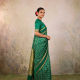 Emerald Green Kanchipuram Pure Silk Saree with Gold Zari Checks & Buttas