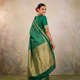 Emerald Green Kanchipuram Pure Silk Saree with Gold Zari Checks & Buttas
