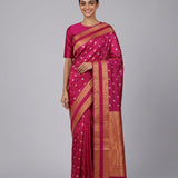 Royal Magenta Gold And Silver Zari Butti Kanjivaram Silk Saree