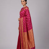 Royal Magenta Gold And Silver Zari Butti Kanjivaram Silk Saree