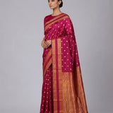 Royal Magenta Gold And Silver Zari Butti Kanjivaram Silk Saree