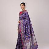 Royal Blue Banarasi Silk Saree with Bird & Floral Meenakari Jacquard Work