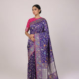 Royal Blue Banarasi Silk Saree with Bird & Floral Meenakari Jacquard Work
