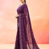 Mulberry Purple Wavy Sequin Hand Embroidery Georgette Saree