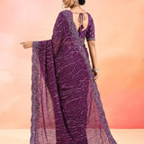 Mulberry Purple Wavy Sequin Hand Embroidery Georgette Saree