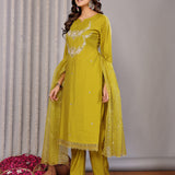 Olive Green Embroidered Roman Kurta Set