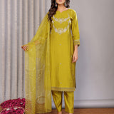 Olive Green Embroidered Roman Kurta Set