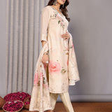 Cream Floral Printed Chanderi Kurta Set