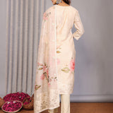 Cream Floral Printed Chanderi Kurta Set