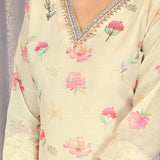 Off-White Floral Printed Chanderi Kurta Set