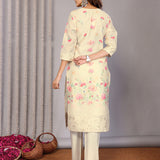 Off-White Floral Printed Chanderi Kurta Set