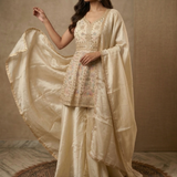 Pastel Cream Satin Silk Peplum Set