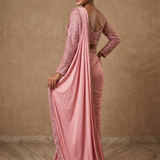 Soft Pink Crepe Embroidered Draped Saree
