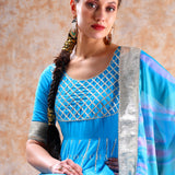 Sky Blue Lattice Anarkali Set