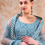 Dusty Teal Bandhani Anarkali Set