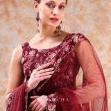 Maroon Floral Weave Anarkali Set