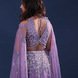 Amethyst Purple Crepe Lehenga Set With Organza Slit