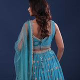 Capre Blue Silk Lehenga Set