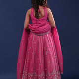 Deep Pink Silk Lehenga Set With Net Dupatta