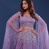 Amethyst Purple Crepe Lehenga Set With Organza Slit
