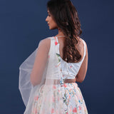 White Georgette Lehenga Set With Floral And Sequins Design