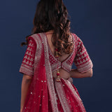 Maroon Raw Silk Lehenga Set With Netted Dupatta