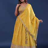 Saffron Yellow Silk Lehenga Set For Both