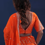 Orange Organza Lehenga Set With Silk Dupatta