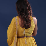 Saffron Yellow Silk Lehenga Set For Both