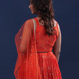 International Orange Organza Lehenga Set With Net Dupatta
