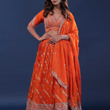 Orange Organza Lehenga Set With Silk Dupatta
