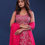 Raspberry Pink Banarasi Lehenga Set With Net Dupatta