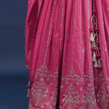 Deep Pink Silk Lehenga Set With Net Dupatta
