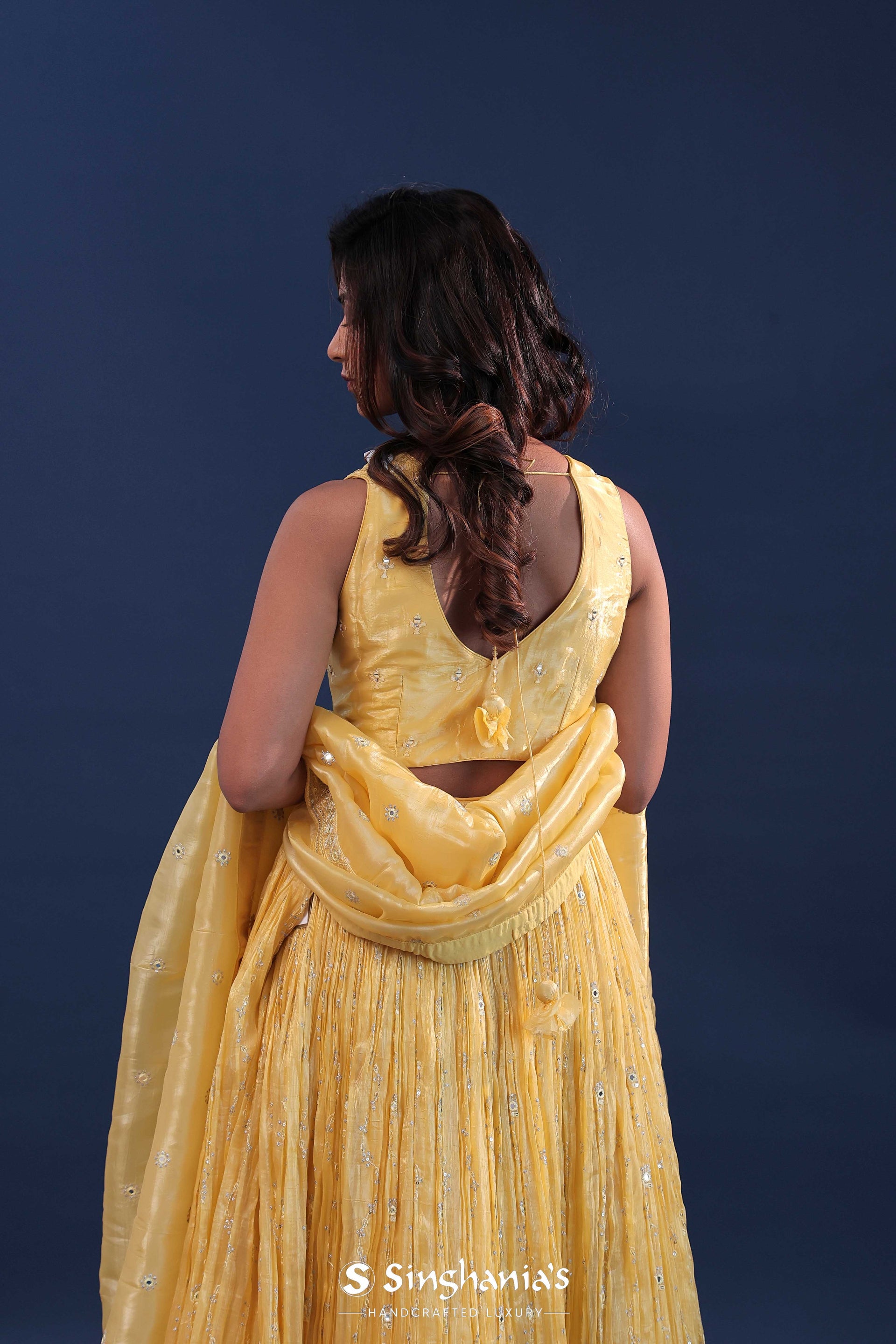<img> Naples Yellow Organza Lehenga Set