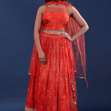 International Orange Organza Lehenga Set With Net Dupatta