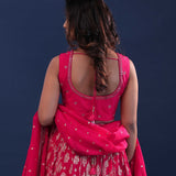 Raspberry Pink Banarasi Lehenga Set With Net Dupatta
