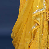 Cyber Yellow Crushed Georgette Lehenga Set With Organza Dupatta