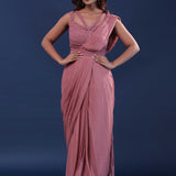 Dusty Pink Crepe Ready Made Saree