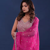 Magenta Pink Banarasi Lehenga Set With Organza Dupatta
