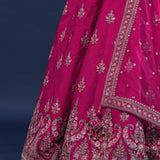 Rani Pink Raw Silk Lehenga Set With Netted Dupatta