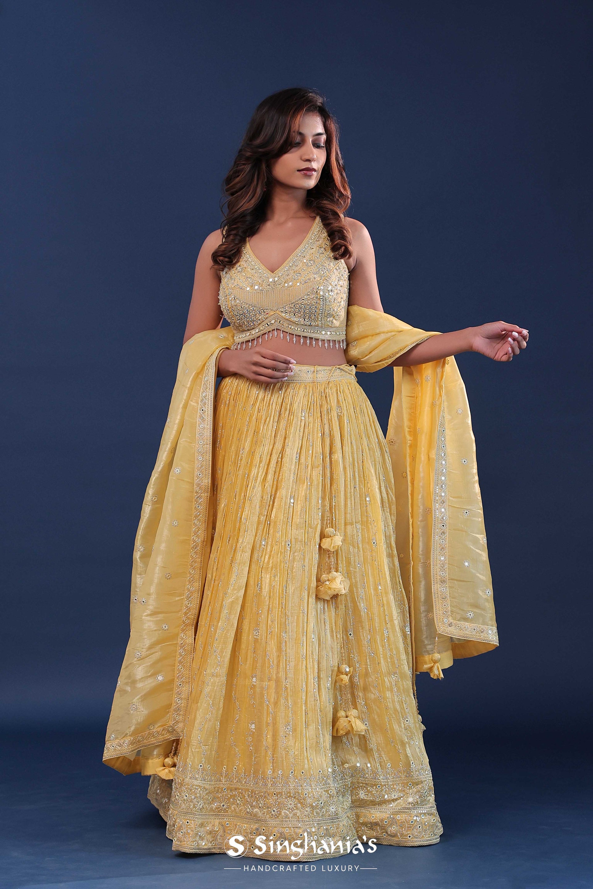 <img> Naples Yellow Organza Lehenga Set