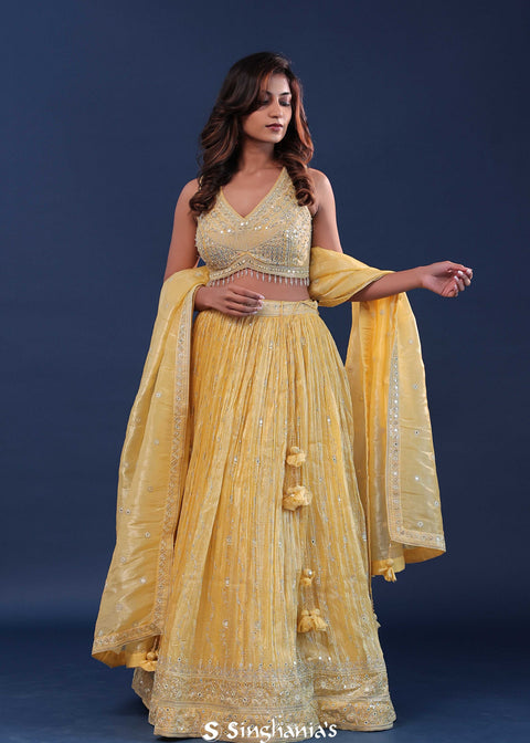 <img> Naples Yellow Organza Lehenga Set