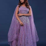 Amethyst Purple Crepe Lehenga Set With Organza Slit