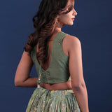 Pista Green Chinon Georgette Crush Lehenga Set