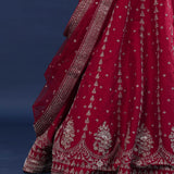 Maroon Raw Silk Lehenga Set With Netted Dupatta
