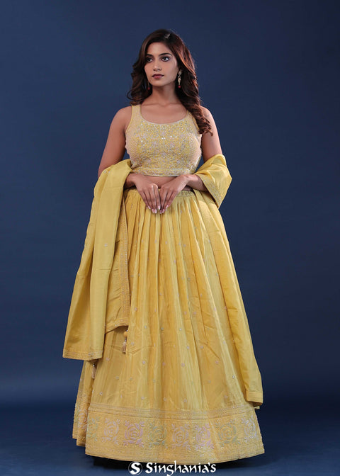 <img> Royal Yellow Tissue Organza Lehenga Set