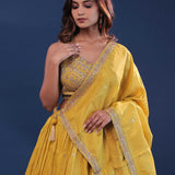 Saffron Yellow Silk Lehenga Set For Both