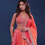 Dual Shades Chinon Lehenga Set With Silk Dupatta