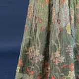 Pista Green Chinon Georgette Crush Lehenga Set